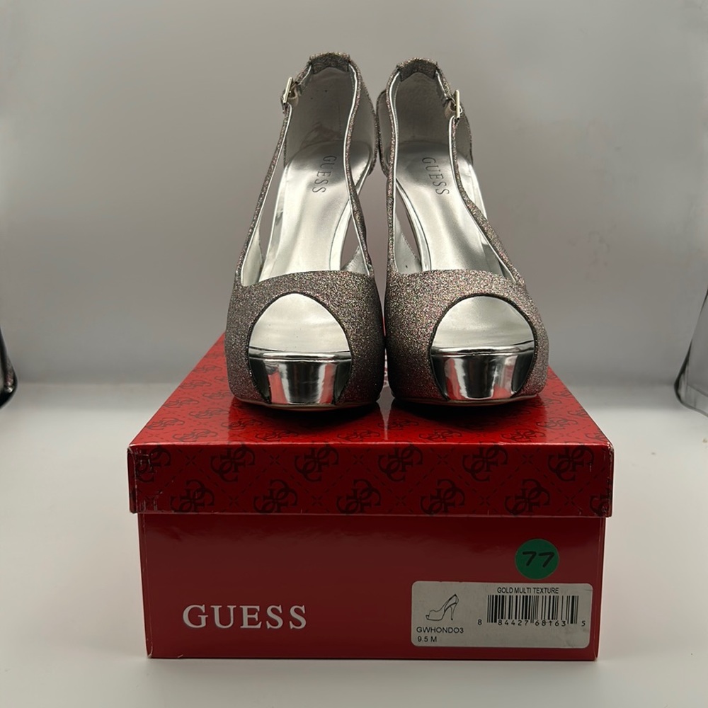 Guess 4.5 inch heel Silver Glittery- new size 9.5